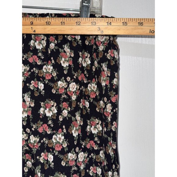 Floral Print Midi Skirt With Elastic Waistband Black Pink White - Picture 4 of 4